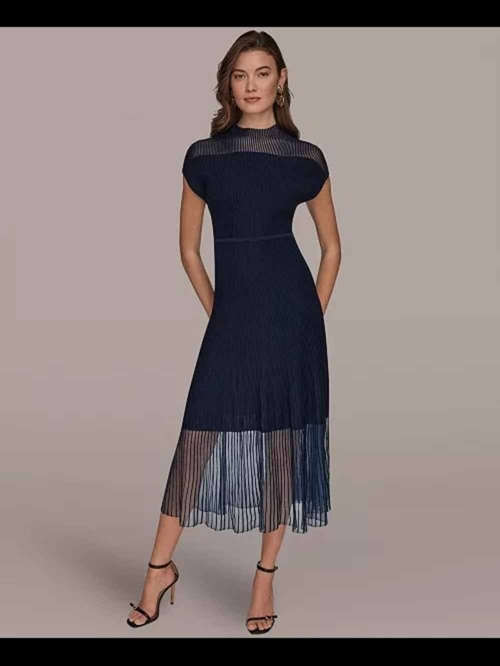 Donna Karan Rayon Crepe Mock Neck Cap Sleeve Midi Dress - Nightfall - Small